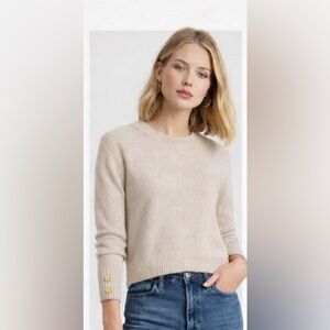 Alice + Olivia EUC Cashmere Crewneck Sweater Gold Button Cuffs Cropped size Sm